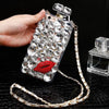 For iPhone 13 Pro Phone Cases Rhinestone 6 7 8 Plus Perfume Bottle Protective Cover Flower Lips Lanyard
