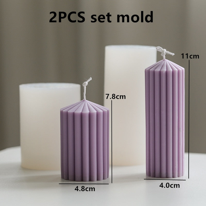 Striped cylindrical candle silicone mold Irregular geometry