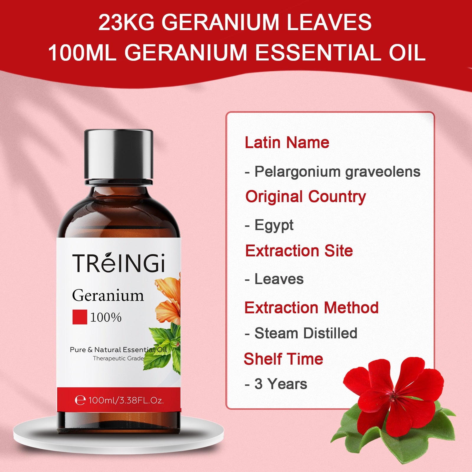 Pure Natural Geranium Essential Oil 100ml Diffuser Aroma Oil