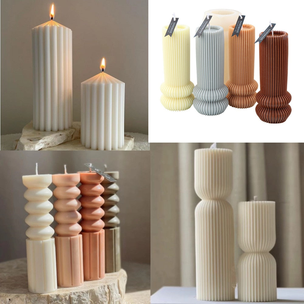 Striped cylindrical candle silicone mold Irregular geometry